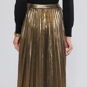 Hensley Gold Pleated Midi Skirt